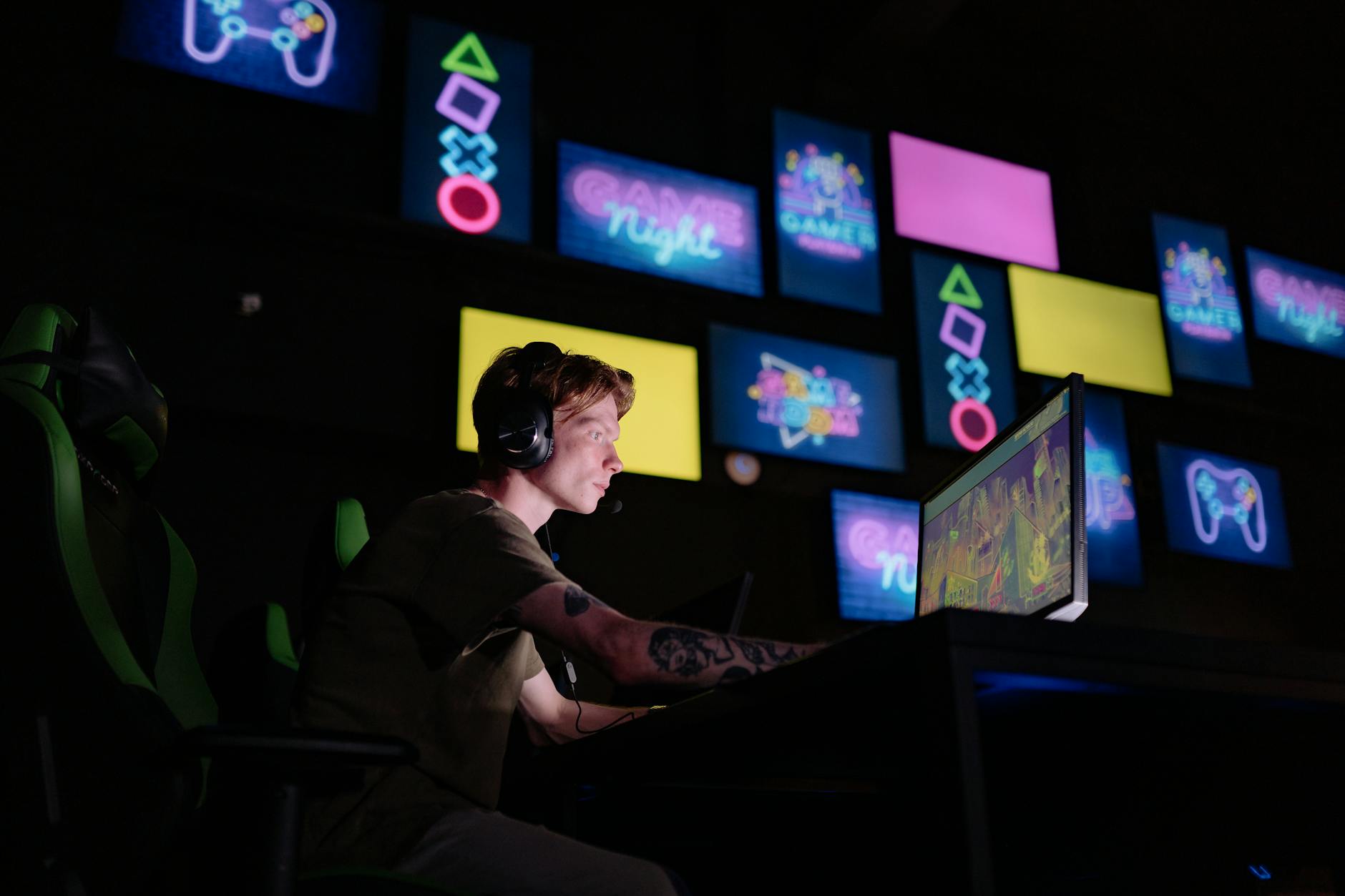 a man playing a video game in a computer